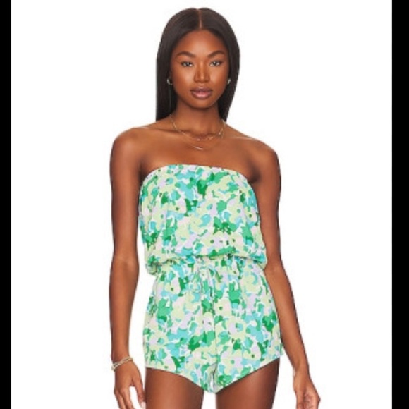 More To Come Pants - More To Come Sophia Green Strapless Floral Romper